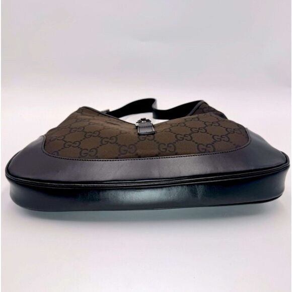 Auth Gucci Supreme Dark Brown Nylon Leather Trim Jackie Shoulder Bag Preloved Ex - Picture 8 of 16